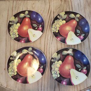 FURIO Eden Fruit Design Pear Grape Plumb Oval Salad 4 Plates, 8 3/8 inches
